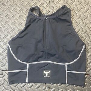 Under Armour Project Rock Meridian Zip Crop Tank Bra Womens L